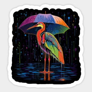 Heron Rainy Day With Umbrella Sticker